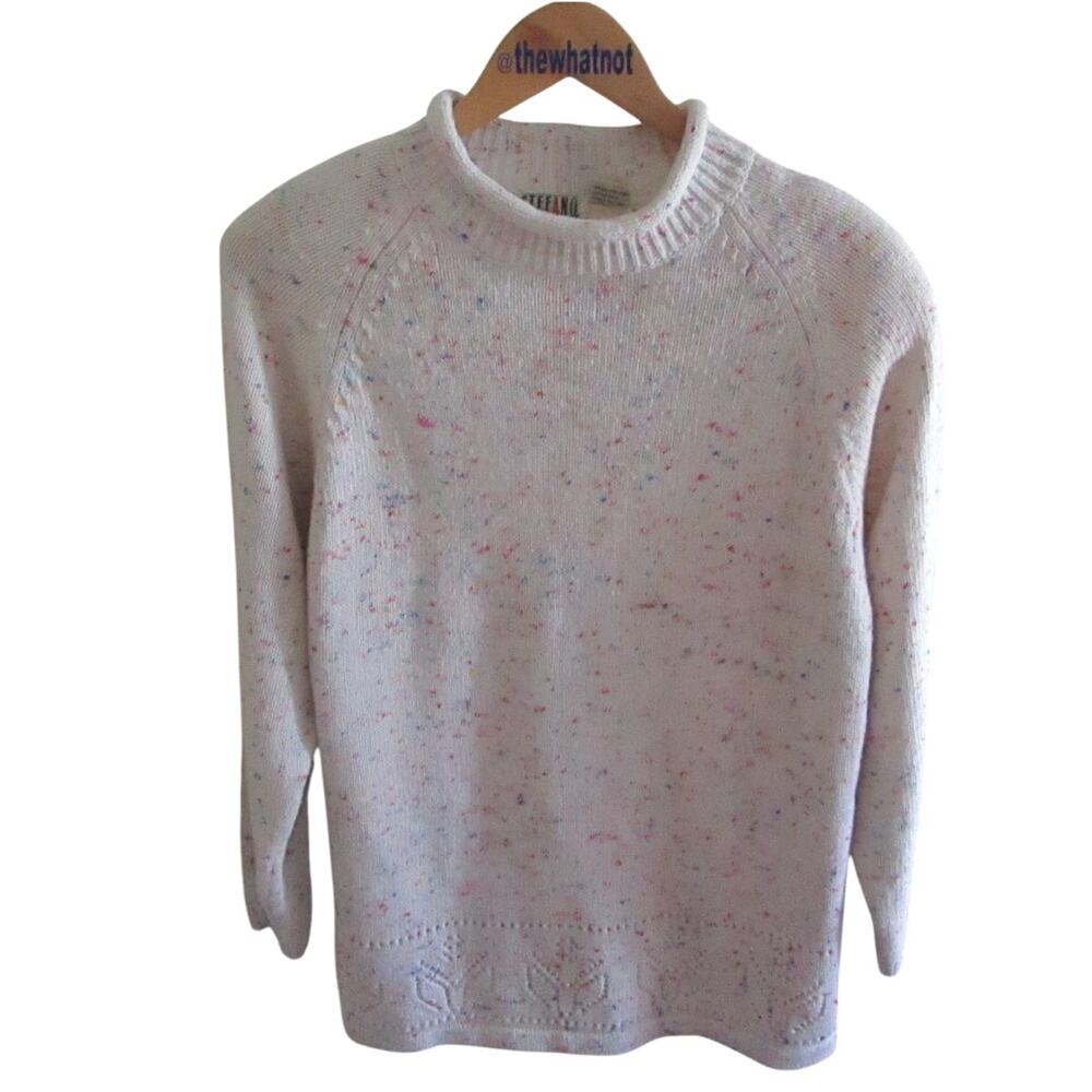 Vintage Chunky Sweater Size M Winter White Chunky Confetti Knit Boxy Oversized